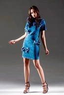 Lola sukienka jeansowa mini S 36 dopasowana z kokardami