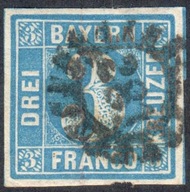 BAYERN, 3 Kreuzer, Platte 2 (1850-54), Mi 2II2, MR 281 Weigoldshausen