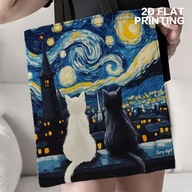 TORBA zakupowa koty księżyc szkolna wycieczkaRETRO CZARNO-BIAŁA TUBA MODA