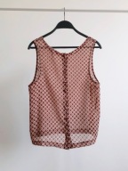 New Look kwiaty tiulowa bluzka top transparentna guziki print wzór czerwona