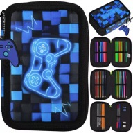 PIÓRNIK SZKOLNY TRZYKOMOROWY Z WYPOSAŻENIEM DLA CHŁOPCA PIXEL PAD GAME