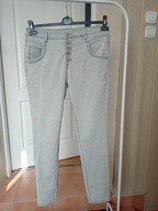 spodnie dżins bianco szare proste strecz 40 na guziczki ze średnim stanem