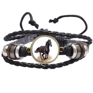 Skórzana bransoletka - Koń - regulowana długość, ozdobne dodatki - 20mm