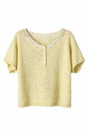 Vintage bluzka sweterkowa masełkowy żółty koronka cottagecore M/L