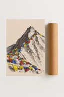 Plakat bez ramy 40x50cm Himalaje Flagi Modlitewne Góry Tybet Zen Design