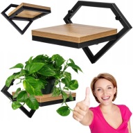 KWIETNIK WISZĄCY METALOWY LOFT DREWNIANY CZARNY NA ŚCIANĘ PÓŁKA NA KWIATY