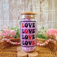 Kubek szklanka z bambusową pokrywką i słomką 500 ml handmade prezent love