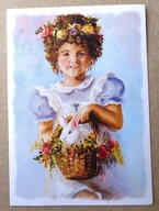 POCZTÓWKA - DZIEWCZYNKA Z ZAJĄCZKIEM - autorka obrazu Jean Michalski