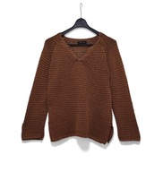 Damski Sweter Ażurowa Plecionka Luźny Bawełniany Brązowy Sand |R. M