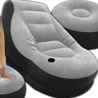 LEŻAK OGRODOWY FOTEL DMUCHANY NA PLAŻĘ OGRÓD Z PODNÓŻKIEM PUFĄ DO OGRODU