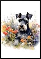 A2 PLAKAT PIES W KWIATACH RASA SZNAUCER MINIATUROWY