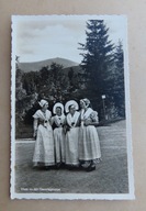 Stara pocztówka, przedwojenne stroje ludowe, Karpacz, Heemtegruppe