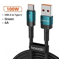 Kabel Ładowania TOOCKI 1m USB-A do USB-C Kabel z Oplotem Czarno-Zielony 6A