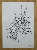 ORYGINALNY RYSUNEK TUSZEM JAZZMAN TRĄBKA IMPROWIZACJA