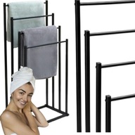 STOJAK CZARNY NA RĘCZNIKI WIESZAK STOJĄCY PODŁOGOWY ŁAZIENKOWY 4 RAMIONA