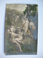 BABIE LATO NAGIE DZIEWCZYNY AKT EROTYKA przedwojenna POCZTÓWKA KOLORYZOWANA