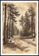 A2 PLAKAT RYSUNEK SZKIC VINTAGE RETRO LAS ŚCIEŻKA PRZEZ LAS DUKT LEŚNY