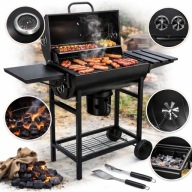 GRILL WĘGLOWY OGRODOWY DUŻY Z POKRYWĄ BECZKA 2 RUSZTY TERMOMETR POPIELNIK