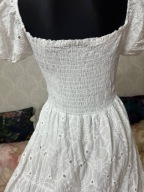 BIAŁA GŁADKA SUKIENKA ELEGANCKA vintage retro impreza ślub KWIATY