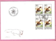 Liechtenstein 1993, FDC czwórka, las, kuna leśna, nominał zn. 3,20 CHF