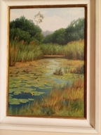 Piotr Robert Błaszczyk "Jezioro z liliami" olej na płótnie po 1986