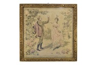 PIĘKNY PRZEDWOJENNY GOBELIN FRANCJA OPRAWA ZŁOCONA RAMA ZOBACZ!