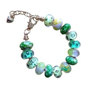 Modułowa bransoletka, zielony, żółty, koraliki w kocie łapki