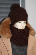 KOMPLET CZAPKA golf L RĘKODZIEŁO MOHER GORZKA CZEKOLADA