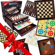 NIESAMOWITY ZESTAW GIER PLANSZOWYCH 10 W 1 ZABAWA DLA CAŁEJ RODZINY DREWNO