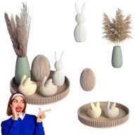 WIELKANOCNY ZESTAW DEKORACYJNY Z TACĄ ZAJĄCZKI + JAJKO WAZON OZDOBA STOŁU