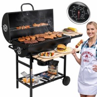 GRILL WĘGLOWY OGRODOWY BECZKA POKRYWA 2 RUSZTY POPIELNIK PÓŁKI DREWNO DUŻY