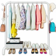 WIESZAK PODŁOGOWY STOJAK NA UBRANIA BUTY STOJĄCY GARDEROBA BIAŁY