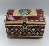 Kufer z pałacu z herbem - świetna vintage metalowa puszka - 15,5 cm