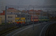 Lokomotywa EU07 + trzy wagony, obraz 60x40 cm. Poznań Starołęka