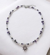 Naszyjnik kamienie naturalne Ametyst Agat Jadeit Perła