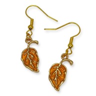 Kolczyki LISTKI Liście Złoto Pomarańczowe Żywiczne PREZENT Złote Stalowe