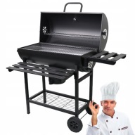 DUŻY GRILL WĘGLOWY OGRODOWY BECZKA POKRYWA PÓŁKI POPIELNIK TERMOMETR