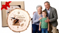 PREZENT NA DZIEŃ BABCI I DZIADKA DUŻY WYJĄTKOWY DREWNIANY ZEGAR Z GRAWEREM