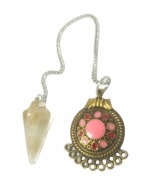 Wahadełko kwarc wiśniowy z tarczą ze złota tybetańskiego