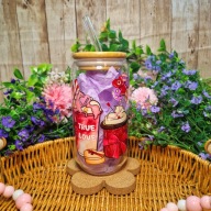 Kubek szklanka z bambusową pokrywką i słomką 500 ml handmade prezent love