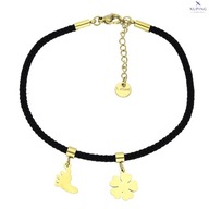 76994 Bransoletka złota stal chirurgiczna sznurkowa stópka koniczynka