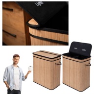 KOSZ BAMBUSOWY NA PRANIE BIELIZNĘ ZABAWKI POKRYWKA DUŻY DWUKOMOROWY 100L