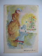 ANIELA KULESZA WESOŁYCH ŚWIĄT ŚWIĄTECZNE ZAKUPY stara POCZTÓWKA 1963