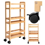 Półka łazienkowa bambusowa brązowa naturalna wąska 3 poziomy na kółkach