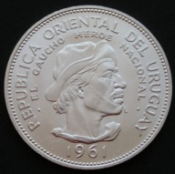 Urugwaj 10 pesos 1961 - El Gaucho Heroe Nacional - srebro - stan 1/2