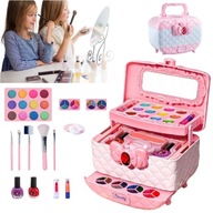 KUFEREK ZESTAW DO MAKIJAŻU DZIEWCZYNKA KOSMETYKI BŁYSZCZYKI LUSTERKO PUDER