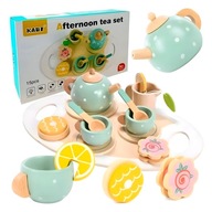 Drewniany zestaw do herbatki 15 el | filiżanki talerzyki czajnik serwis