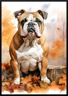 A2 59,4x42 PLAKAT OBRAZ PIES BULDOG ANGIELSKI, JESIEŃ AKWARELA LIŚCIE