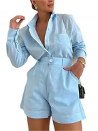 Damski Komplet Koszula z Długim Rękawem i Szorty - Old Money na Wakacje