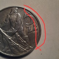 5 zł 1974 -Rybak , podwójny rant.